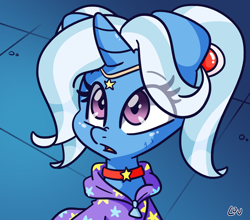 Size: 1500x1318 | Tagged: safe, artist:lou, character:trixie, species:pony, species:unicorn, babysitter trixie, clothing, crossing the memes, crossover, female, hoodie, mare, meme, pigtails, sailor moon, sailor moon redraw meme, serena tsukino, solo, sweat, tsukino usagi
