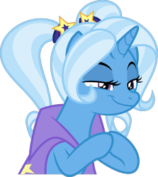 Size: 3575x4000 | Tagged: safe, artist:orin331, character:trixie, species:pony, species:unicorn, absurd resolution, alternate hairstyle, babysitter trixie, cape, clothing, female, lidded eyes, mare, plotting, simple background, smiling, smirk, solo, transparent background, trixie's cape