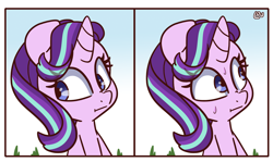 Size: 1500x895 | Tagged: safe, artist:lou, character:starlight glimmer, species:pony, species:unicorn, awkward, female, looking away, mare, meme, monkey puppet, nervous, ponified meme, shifty eyes, solo, sweat