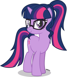 Size: 3498x4000 | Tagged: safe, artist:orin331, character:twilight sparkle, character:twilight sparkle (scitwi), species:pony, species:unicorn, my little pony:equestria girls, absurd resolution, cute, equestria girls ponified, female, glasses, mare, ponified, ponytail, simple background, solo, transparent background, twiabetes, unicorn sci-twi