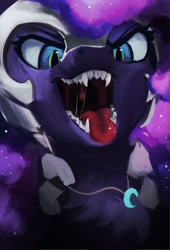 Size: 1024x1502 | Tagged: safe, artist:hierozaki, character:nightmare moon, character:princess luna, species:alicorn, species:pony, drool, fangs, mawshot, open mouth