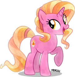Size: 3882x4000 | Tagged: safe, artist:orin331, character:luster dawn, species:crystal pony, species:pony, species:unicorn, crystallized, female, high res, mare, open mouth, raised hoof, signature, simple background, solo, transparent background