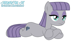 Size: 1900x1071 | Tagged: safe, artist:kuren247, character:maud pie, species:earth pony, species:pony, crossed arms, cute, female, looking at you, lying down, mare, maudabetes, maudalina daisy pie, no clothes, prone, simple background, solo, transparent background, we don't normally wear clothes, wrong cutie mark