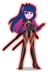 Size: 2664x4000 | Tagged: safe, artist:orin331, character:twilight sparkle, character:twilight sparkle (eqg), species:eqg human, my little pony:equestria girls, absurd resolution, crossover, fate/grand order, fate/stay night, female, glow, horns, ishtar, simple background, solo, sword, transparent background, weapon