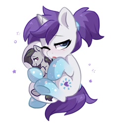 Size: 1600x1700 | Tagged: safe, artist:colorfulcolor233, oc, oc:faulty, oc:indigo wire, species:changeling, species:pony, species:unicorn, body pillow, commission, dakimakura cover, faultigo, female, gradient hooves, looking at you, one eye closed, ponytail, simple background, sleepy, solo, stars, ych result