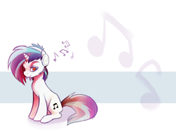 Size: 1600x1200 | Tagged: safe, artist:imalou, character:dj pon-3, character:vinyl scratch, species:pony, species:unicorn, g4, cutie mark background, female, headphones, mare, music notes, sitting, solo