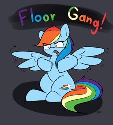 Size: 1576x1743 | Tagged: safe, artist:taurson, character:rainbow dash, species:pegasus, species:pony, female, floor gang, pewdiepie, shaking, sitting, solo, spread wings, wings