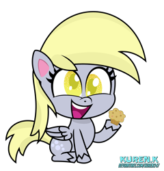 Size: 1800x1878 | Tagged: safe, artist:kuren247, character:derpy hooves, species:pegasus, species:pony, my little pony:pony life, cross-eyed, cute, derpabetes, female, food, g4 to g4.5, generation leap, hilarious in hindsight, muffin, simple background, sitting, smiling, solo, transparent background