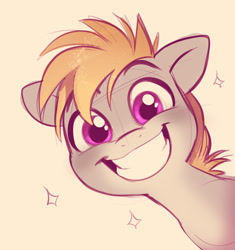 Size: 1236x1316 | Tagged: safe, artist:imalou, oc, oc only, oc:cookie malou, species:earth pony, species:pony, bust, cute, female, grin, looking at you, mare, simple background, smiling, smiling at you, solo, sparkles, teeth, toothy grin