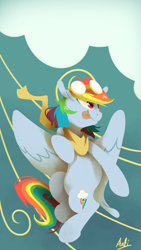 Size: 1168x2076 | Tagged: safe, artist:anticular, character:rainbow dash, species:pegasus, species:pony, clothing, cloud, female, flying, goggles, mare, scarf, sky, solo, tongue out