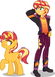 Size: 2868x4000 | Tagged: safe, artist:orin331, character:sunset shimmer, species:pony, species:unicorn, g4, my little pony: equestria girls, my little pony:equestria girls, spoiler:eqg series (season 2), arm behind head, boots, equestria guys, geode of empathy, grin, handsome, human ponidox, looking back, magical geodes, male, ponidox, raised hoof, rule 63, self ponidox, shoes, simple background, smiling, stallion, sunset glare, transparent background