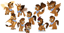 Size: 4600x2400 | Tagged: safe, artist:imperfectxiii, artist:orin331, commissioner:imperfectxiii, oc, oc only, oc:copper plume, species:changeling, species:classical hippogriff, species:crystal pony, species:deer, species:dragon, species:hippogriff, species:kirin, species:pony, species:reformed changeling, species:reindeer, species:seapony (g4), species:unicorn, g4, my little pony: the movie (2017), my little pony:pony life, :t, antlers, brown changeling, changedlingified, changelingified, commission, crystallized, curved horn, deerified, dragonified, fins, flying, freckles, generation leap, glasses, grin, hand on hip, hippogriffied, horn, kirin-ified, movie accurate, multeity, napkin, neckerchief, open mouth, reindeerified, seaponified, simple background, smiling, solo, species swap, transparent background, vector, wings