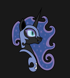 Size: 990x1102 | Tagged: safe, artist:samoht-lion, character:nightmare moon, character:princess luna, species:alicorn, species:pony, black background, bust, female, needs more jpeg, open mouth, portrait, simple background, solo