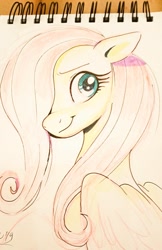 Size: 665x1024 | Tagged: safe, artist:imalou, character:fluttershy, species:pegasus, species:pony, colored sketch, hair covering face, looking at you, sketch, traditional art