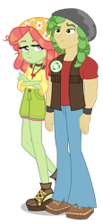 Size: 494x1073 | Tagged: safe, artist:limedazzle, artist:maretrick, edit, character:sandalwood, character:tree hugger, my little pony:equestria girls, clothing, crack shipping, crossed arms, equestria girls-ified, female, hippie, jewelry, male, necklace, pants, shipping, shoes, shorts, simple background, smiling, straight, transparent background, treewood, vector