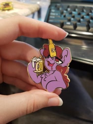 Size: 3024x4032 | Tagged: safe, artist:ruef, character:berry punch, character:berryshine, cider, drunk, enamel pin