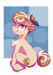 Size: 620x877 | Tagged: safe, artist:anticular, oc, oc only, oc:cinnamon spangled, species:earth pony, species:pony, bandana, blep, chest fluff, cute, female, mare, sitting, solo, tongue out