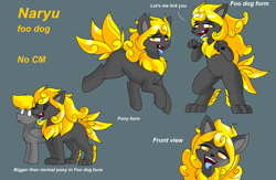 Size: 3676x2396 | Tagged: safe, artist:pencil bolt, oc, oc:naryu, oc:pencil bolt, species:dog, species:pegasus, species:pony, g4, big cat, blushing, female, foo dog, lion, male, reference sheet, solo, tongue out