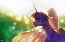 Size: 2224x1440 | Tagged: safe, artist:anticular, character:twilight sparkle, character:twilight sparkle (alicorn), species:alicorn, species:pony, g4, bust, eyes closed, female, mare, portrait, solo