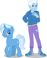 Size: 3595x4500 | Tagged: safe, artist:limedazzle, character:trixie, species:pony, species:unicorn, g4, my little pony:equestria girls, absurd resolution, clothing, cutie mark, equestria guys, handsome, hoodie, human ponidox, male, pants, ponidox, raised hoof, rule 63, self paradox, self ponidox, simple background, solo, stallion, transparent background, tristan, underhoof
