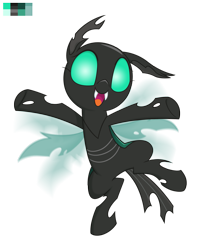 Size: 1985x2400 | Tagged: safe, artist:equestria-prevails, oc, oc only, oc:danganya, species:changeling, changeling oc, cute, cuteling, female, floating, happy, open mouth, simple background, solo, spread legs, transparent background