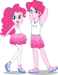 Size: 3092x4000 | Tagged: safe, artist:android95ec, artist:orin331, edit, editor:slayerbvc, character:pinkie pie, g4, my little pony:equestria girls, armpits, bubble berry, clothing, equestria guys, female, geode of sugar bombs, grin, magical geodes, male, one eye closed, r63 paradox, rule 63, sandals, self paradox, simple background, smiling, stockings, thigh highs, transparent background, vector, vector edit, wink