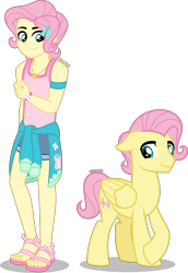 Size: 2759x4000 | Tagged: safe, artist:orin331, character:fluttershy, species:pegasus, species:pony, g4, my little pony:equestria girls, alternate hairstyle, barefoot, bracelet, butterscotch, clothing, cute, denim shorts, equestria guys, feet, femboy, geode of fauna, happy, hoodie, human ponidox, jewelry, magical geodes, male, male feet, pink hair, pink mane, pink tail, ponidox, rule 63, sandals, self paradox, self ponidox, shorts, simple background, stallion, tank top, transparent background