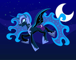 Size: 3000x2364 | Tagged: safe, artist:samoht-lion, character:nightmare moon, character:princess luna, species:alicorn, species:pony, g4, flying, moon, open mouth