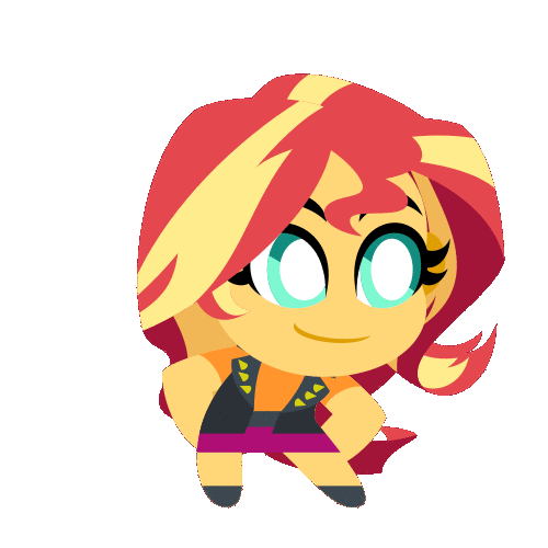 Size: 500x500 | Tagged: safe, artist:orin331, character:sunset shimmer, species:eqg human, g4, my little pony:equestria girls, animated, chibi, cute, female, gif, helltaker, shimmerbetes, simple background, smiling, solo, transparent background, vitality dance, white pupils