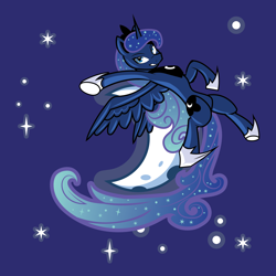 Size: 4500x4500 | Tagged: safe, artist:samoht-lion, character:princess luna, species:alicorn, species:pony, g4, blue background, crescent moon, female, mare, moon, simple background, solo, stars