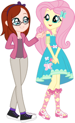 Size: 1280x2103 | Tagged: safe, artist:limedazzle, character:fluttershy, oc, oc:sophie, g4, my little pony:equestria girls, clothing, jecket, pants, simple background, transparent background