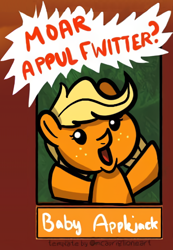 Size: 612x884 | Tagged: safe, alternate version, artist:ladyanidraws, character:applejack, species:earth pony, species:pony, g4, baby applejack, bust, clothing, female, filly, freckles, hat, open mouth, solo, talking