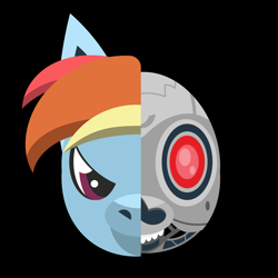 Size: 9000x9000 | Tagged: safe, artist:samoht-lion, character:rainbow dash, g4, absurd resolution, black background, bust, female, portrait, simple background, solo, split screen, t-800, terminator, two sided posters