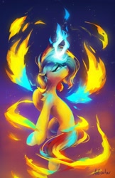 Size: 2650x4096 | Tagged: safe, artist:anticular, character:sunset shimmer, species:pony, species:unicorn, g4, abstract background, female, floating, magic, mare, solo