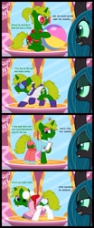 Size: 1600x3847 | Tagged: safe, artist:evilfrenzy, character:queen chrysalis, oc, species:changeling, species:pony, species:unicorn, g4, beach ball, carousel boutique, clothing, comic, crossdressing, eyes closed, female, leaves, lidded eyes, male, mare, nurse, panties, show accurate, stallion, swimsuit, underwear