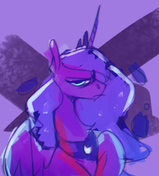 Size: 656x724 | Tagged: safe, artist:anticular, character:princess luna, species:alicorn, species:pony, g4, abstract background, female, frown, grumpy, limited palette, looking at you, mare, solo