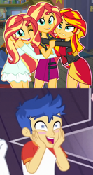 Size: 692x1299 | Tagged: safe, artist:3d4d, artist:orin331, character:flash sentry, character:sunset shimmer, ship:flashimmer, g4, my little pony:equestria girls, female, male, shipping, shipping domino, straight