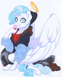 Size: 2917x3602 | Tagged: safe, artist:frozensoulpony, oc, oc:ollie, species:pegasus, species:pony, g4, clothing, solo, traditional art