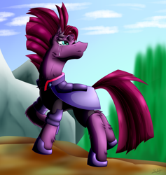 Size: 2450x2583 | Tagged: safe, artist:light262, artist:thebenalpha, character:fizzlepop berrytwist, character:tempest shadow, g4, clothing, crying, feels, forest background, happy, mountain, tears of joy