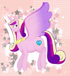 Size: 1280x1378 | Tagged: safe, artist:redintravenous, character:princess cadance, chubby, female, flying, looking back, smiling, solo, spread wings, wings