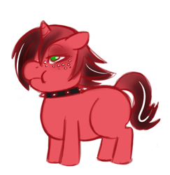 Size: 406x418 | Tagged: safe, artist:redintravenous, oc, oc only, oc:red ribbon, blank flank, chubby, collar, emo, eyeshadow, fat, freckles, goth, younger