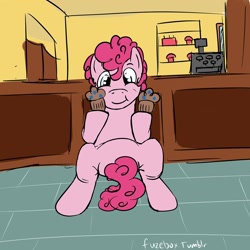 Size: 1280x1280 | Tagged: safe, artist:fuzebox, character:pinkie pie, 30 minute art challenge, bubble berry, male, muffin, rule 63