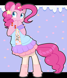 Size: 1201x1392 | Tagged: safe, artist:redintravenous, character:pinkie pie, species:pony, accessory, bipedal, boots, bracelet, clothing, cute, diapinkes, fashion, female, hoof boots, skirt, solo, stars, stockings, zettai ryouiki