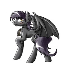 Size: 832x960 | Tagged: dead source, safe, artist:whitepone, oc, oc only, oc:stygius, species:bat pony, species:pony, fallout equestria, fallout equestria: project horizons, blushing, night guard, solo