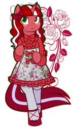 Size: 953x1659 | Tagged: safe, artist:redintravenous, oc, oc only, oc:red ribbon, species:pony, bipedal, clothing, dress, freckles, lolita fashion