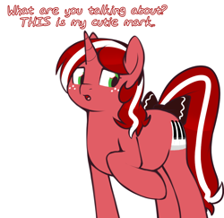 Size: 1062x1032 | Tagged: safe, artist:redintravenous, oc, oc only, oc:red ribbon, swapped cutie marks, tail bow, tumblr
