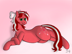 Size: 1280x956 | Tagged: safe, artist:daf, oc, oc only, oc:red ribbon, bow, chubby
