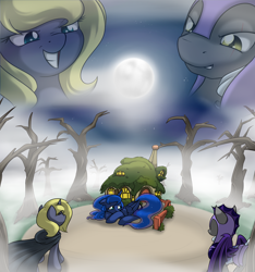 Size: 3000x3200 | Tagged: safe, artist:theparagon, character:princess luna, oc, oc:moonshroud, species:bat pony, species:pony, colored pupils, followers, forest, hunted luna, night guard, thanks