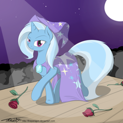 Size: 1300x1300 | Tagged: safe, artist:theparagon, character:trixie, crowd, rose, spotlight, stage