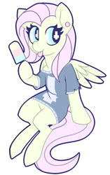 Size: 467x746 | Tagged: safe, artist:mewball, character:fluttershy, bottomless, clothing, earring, fashion, pastel goth, piercing, popsicle, shirt, sitting, soft grunge, tongue out, wingding eyes